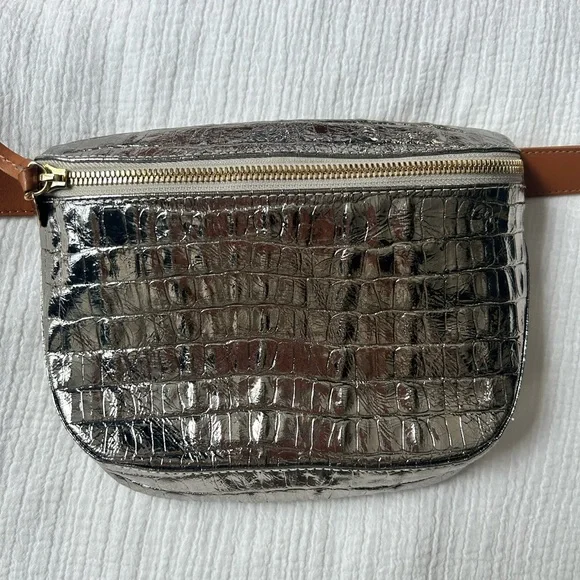 Clare V Metallic Silver Crossbody with Tan Accents - Picture 9 of 12